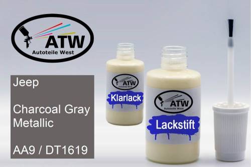 Jeep, Charcoal Gray Metallic, AA9 / DT1619: 20ml Lackstift + 20ml Klarlack - Set, von ATW Autoteile West.